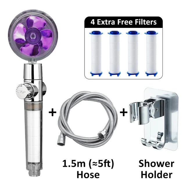 Propeller Shower Head High Pressure Set 360 Rotate With1 Free Water Filter Golden Fan Turbocharge Pure Rainfall Helix Eco Shower P Comb 2