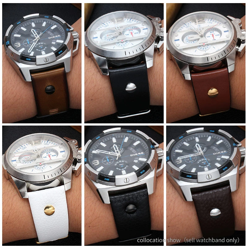 Per Diesel Dz7257 Dz4323 Dz7348 Dz7313 Dz7312 Dz4318 Cinturino Per Orologio In Vera Pelle Da Uomo Quadrante Grande Cinturino In Pelle Bovina Rivettato