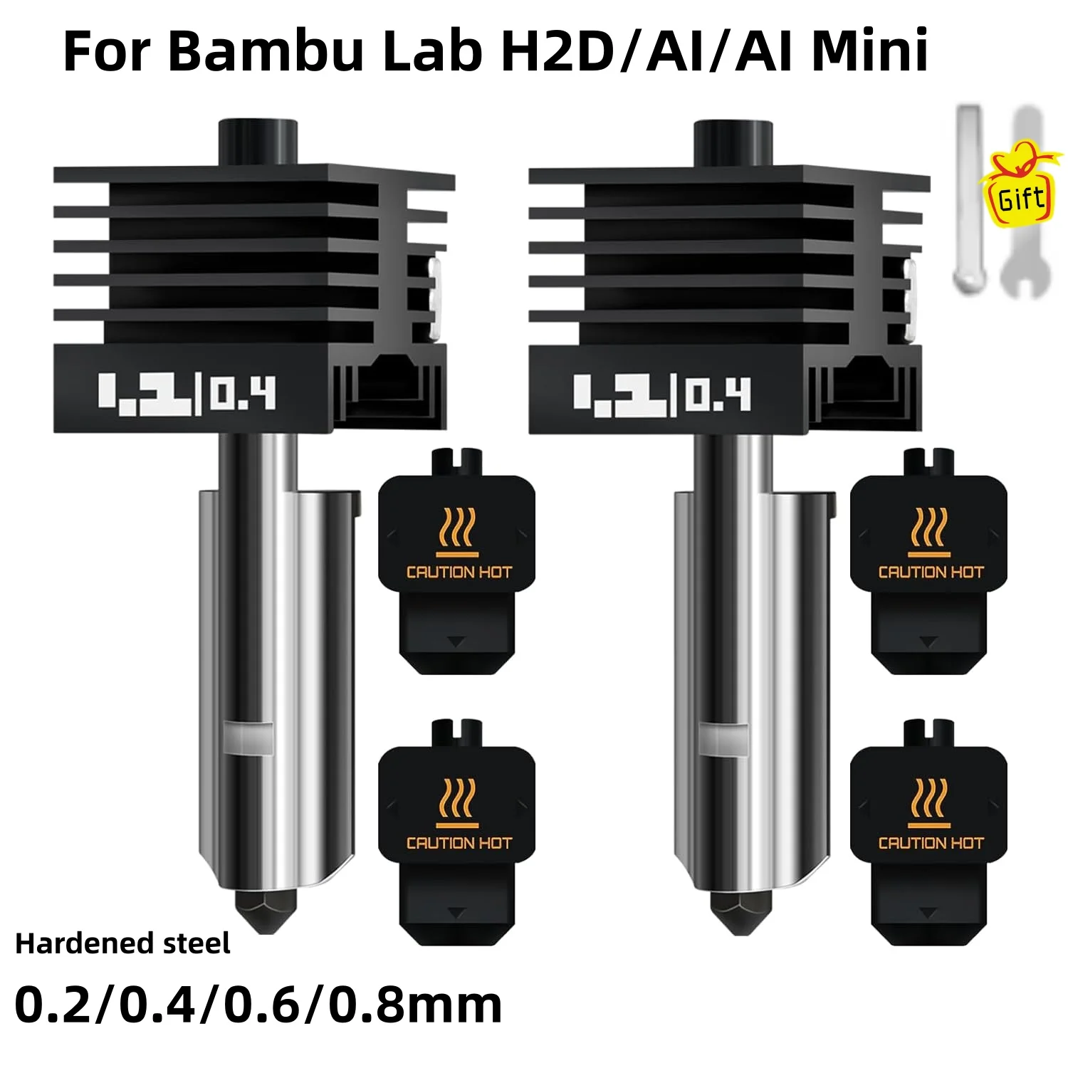 0,2/0,4/0,6/0,8mm Hotend aus gehärtetem Stahl für Bambu Lab H2D Extruder Druckkopf Düse Quick Swap Hot End für Bambulab H2D/A1/A1mi
