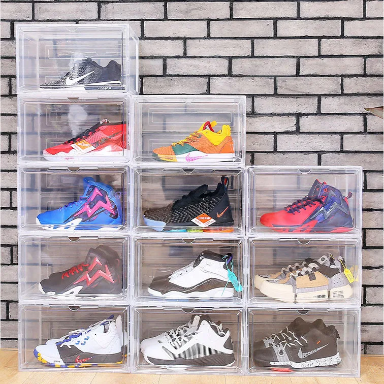 6Pcs/Set Hot Selling Hard Plastic Combination Shoe Box Transparent Foldable Stackable AJ High Top Sneaker Box LEGO Toy Box