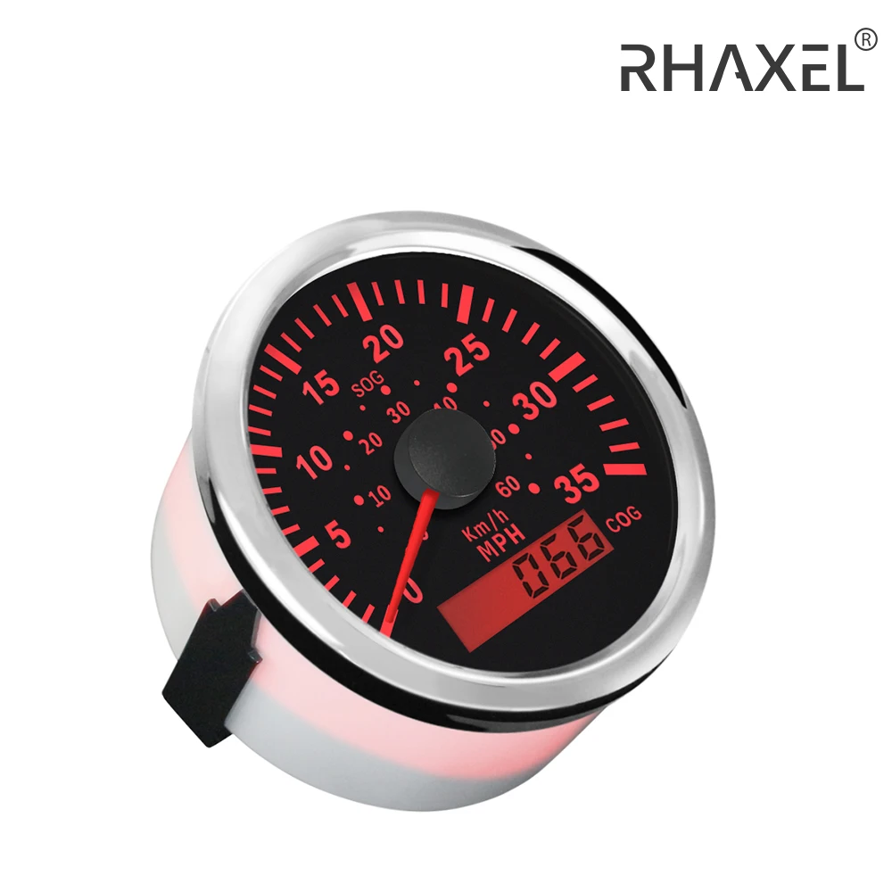 

RHAXEL Waterproof 0-35MPH 0-80MPH Marine GPS Speedometer with Red Backlight for Car Boat SUV with GPS Antenna 85mm