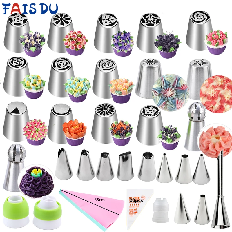 

FAIS DU 8-52pcs Russian Piping Tips Cake Decorating Set Baking Supplies Set for Cupcake Rose Flower Nozzles Icing Pastry Tips