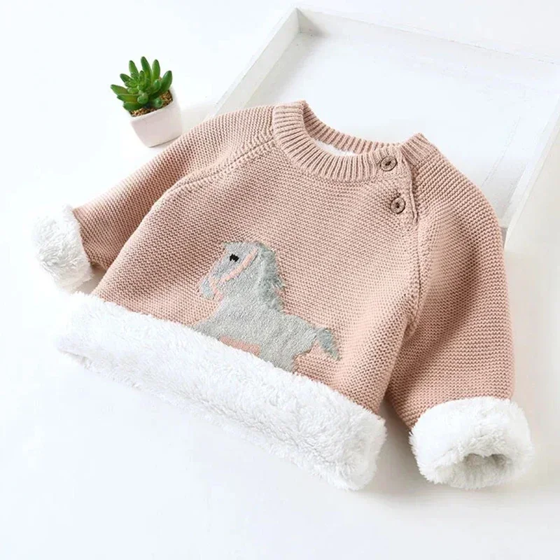 플러스 벨벳 두꺼운  어린이 스웨터 추운 겨울 부드러운 면화 소년 니트 풀오버 소녀 스웨터  어린이 의류 코트