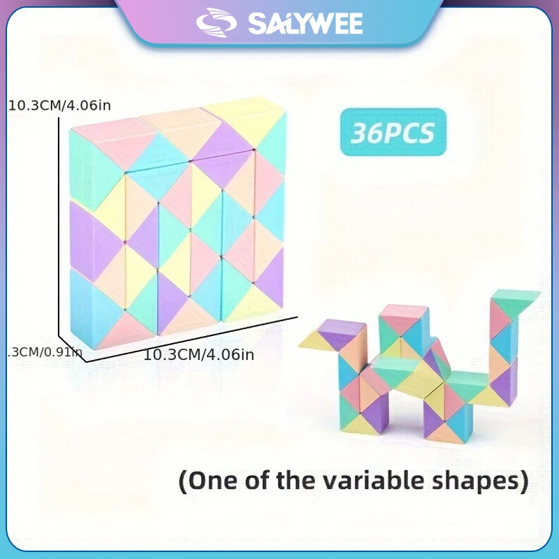 SALYWEE 매직 폴딩 자 24/36/48/60/72 세그먼트 - STEM 교육용 장난감, 창의적인 변형 가능한 퍼즐 큐브, 마카롱 색상