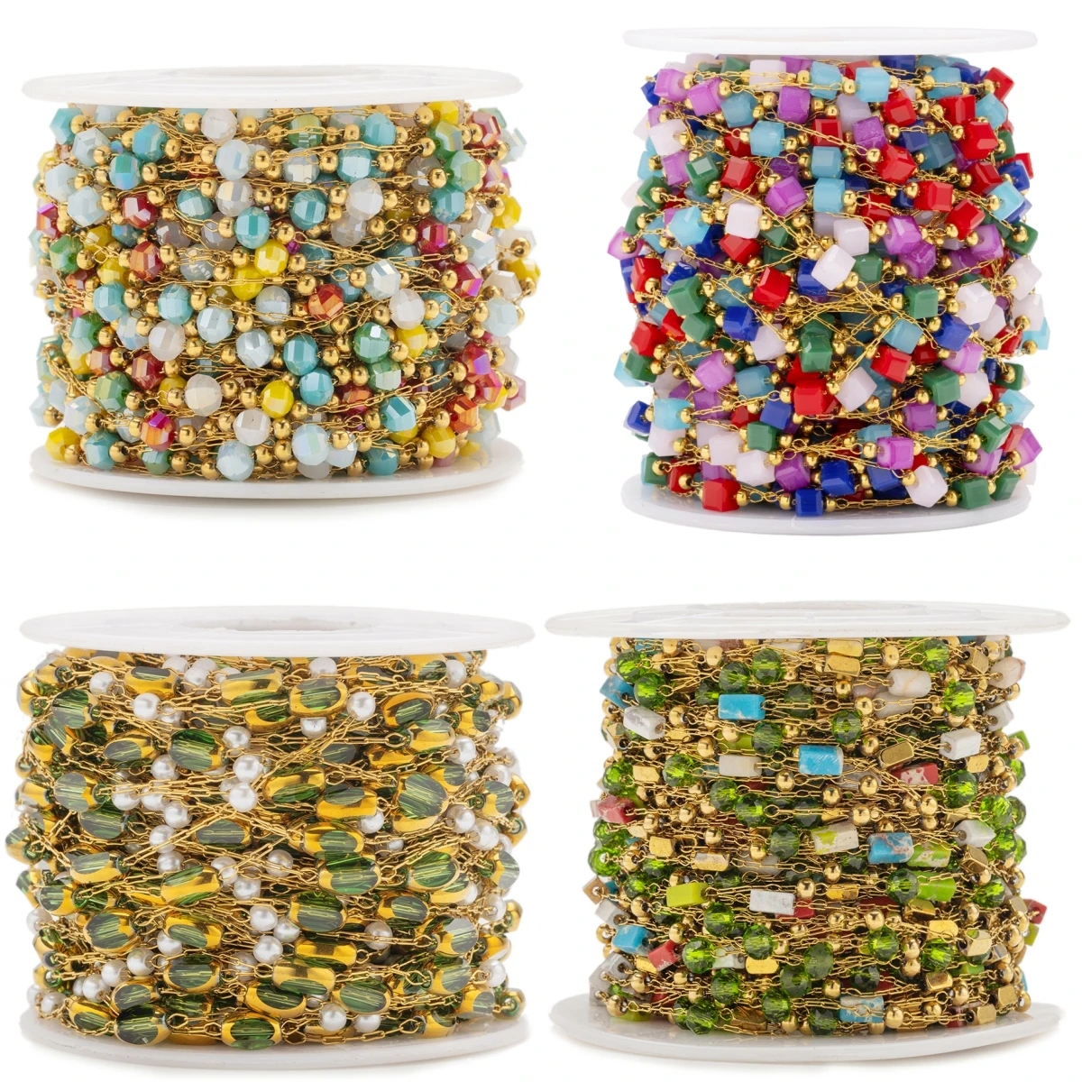 1 m Gold-Edelstahl AB schillernde quadratische Perlen-Kabel-Gliederkette für Bastelarbeiten, DIY-Halsketten, Armbänder, Böhmen-Schmuckherstellung – Detail 1