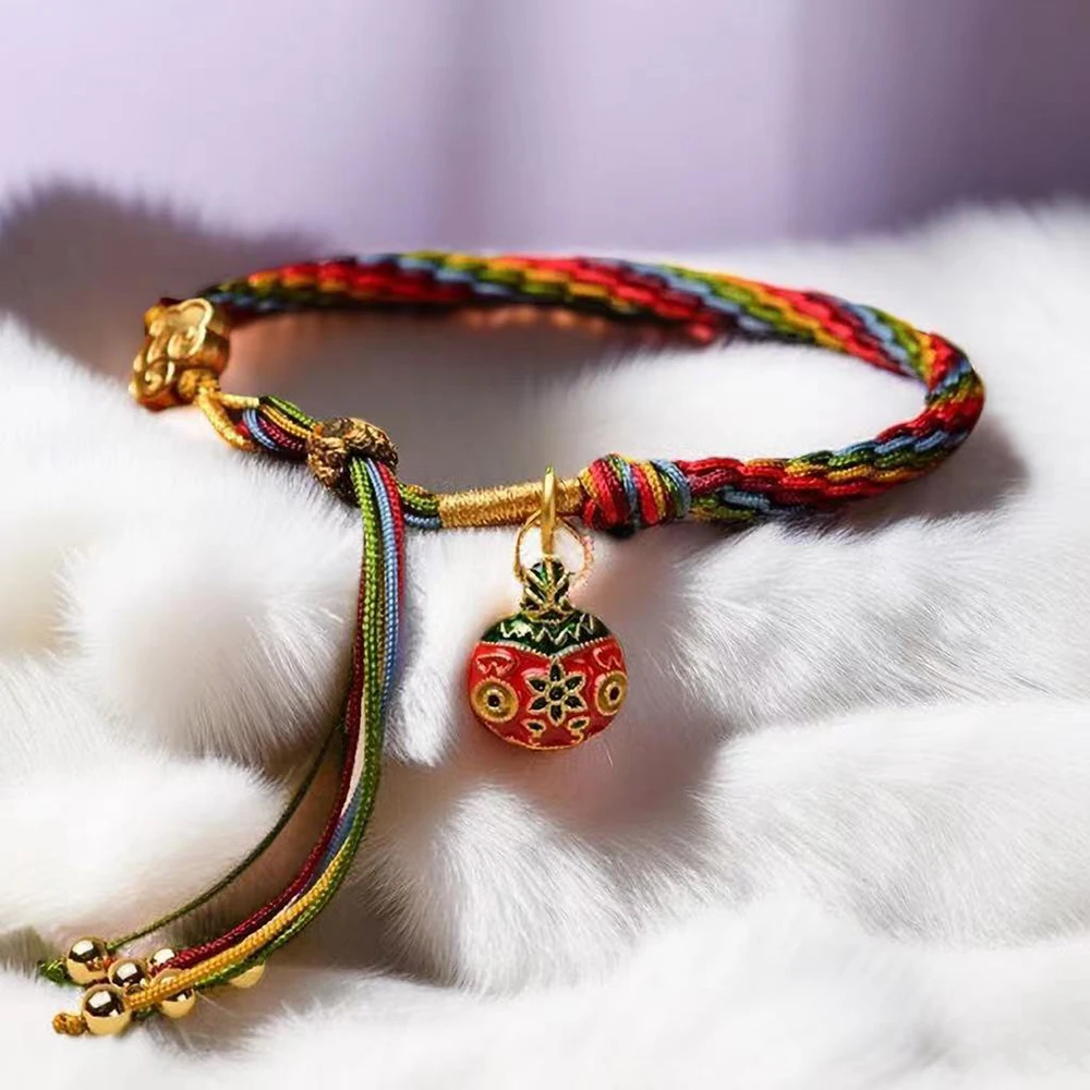 Tibetan Thangka Inspired Hand-Woven Bracelet – Peach Knot Bangle For Prosperity, Fortune & Good Luck