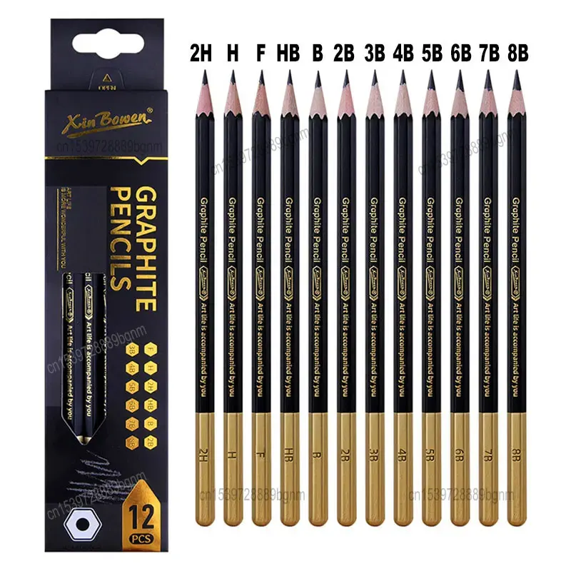아트 스케치 드로잉 펜슬, 2H H F HB B 2B 3B 4B 5B 6B 7B 8B 하드 미디엄 소프트 흑연 문구 육각 나무 손잡이, 12 개 세트