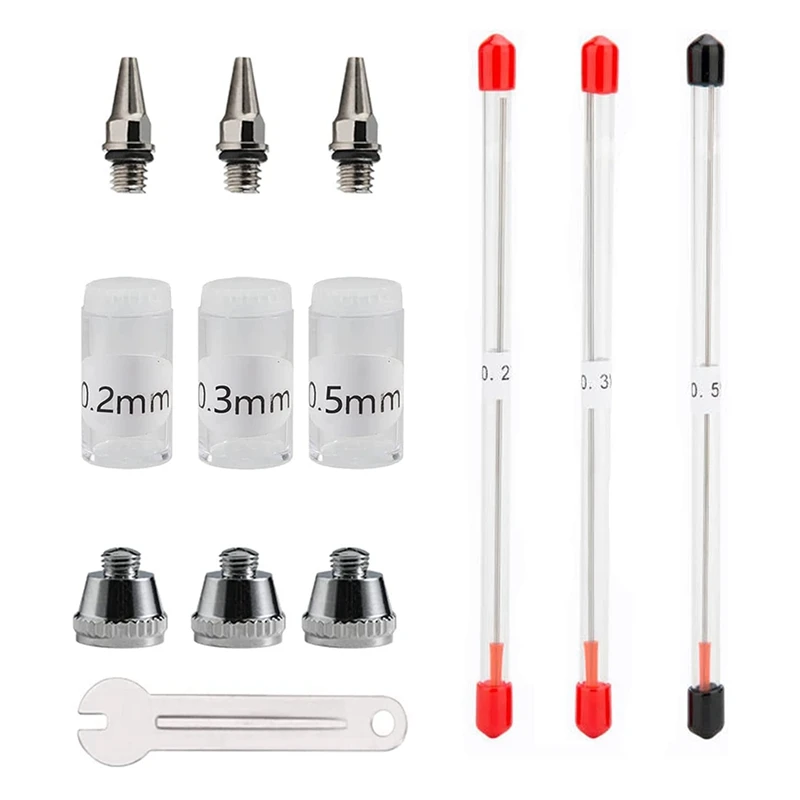 

Airbrush Nozzle Needle Cap 0.2Mm 0.3Mm 0.5Mm Accessories With Wrench For Airbrush Spray Gun Kit
