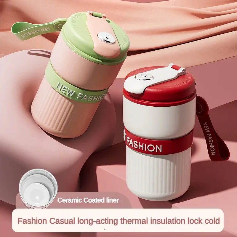 New 316 Stainless Steel Mug Ceramic Coated Liner Coffee Cup 450ML