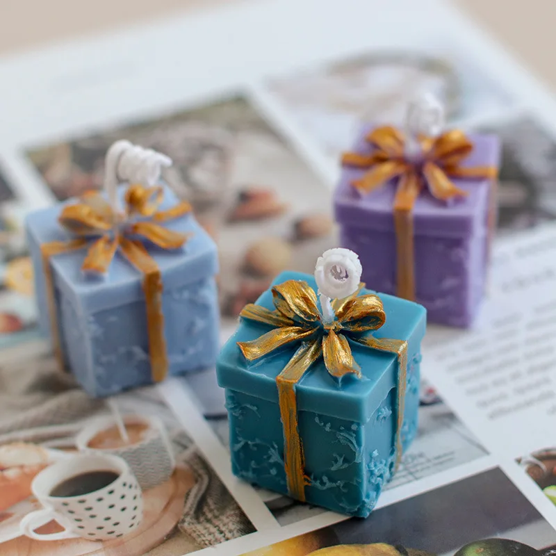 DIY Christmas Candle Molds for Candle Making Christmas Gift Box Scented Candle Mold Bow Gift Box Fondant Silicone Mold Decor