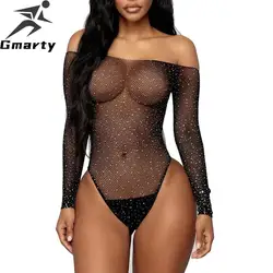 Women Sexy Lace Fishnet Rhinestone Lingerie Bodysuit Swimsuit Jumpsuit Point Drill Starry Net Uniform Temptation