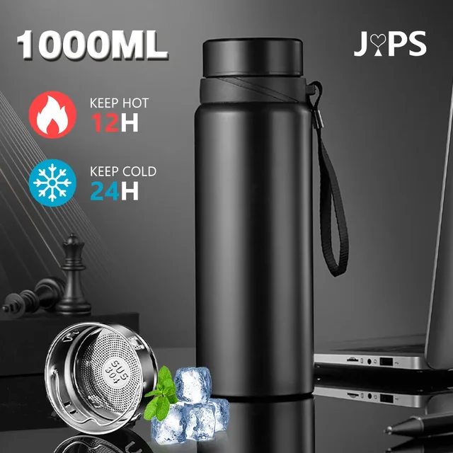 Bouteille d'eau thermique 1L, Thermos froid et chaud pour l'eau, thé, café, flacons sous vide, bouteille isolée en acier inoxydable pour voiture 1