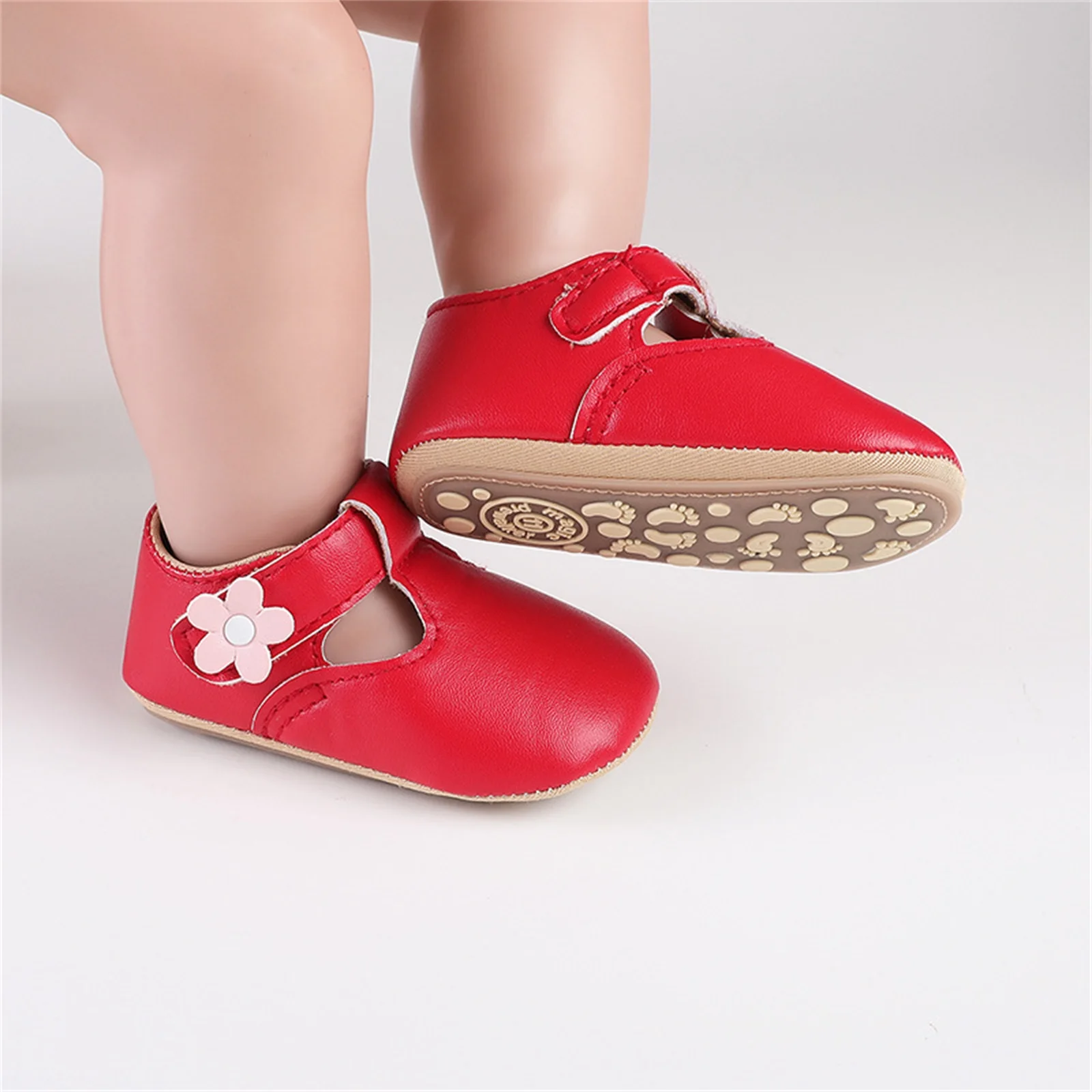Floral Cute Baby Girls Shoes Flats Soft Soles Mary Jane Newborn Walking Shoes Spring Fall PU Anti-slip First Walker for Toddler