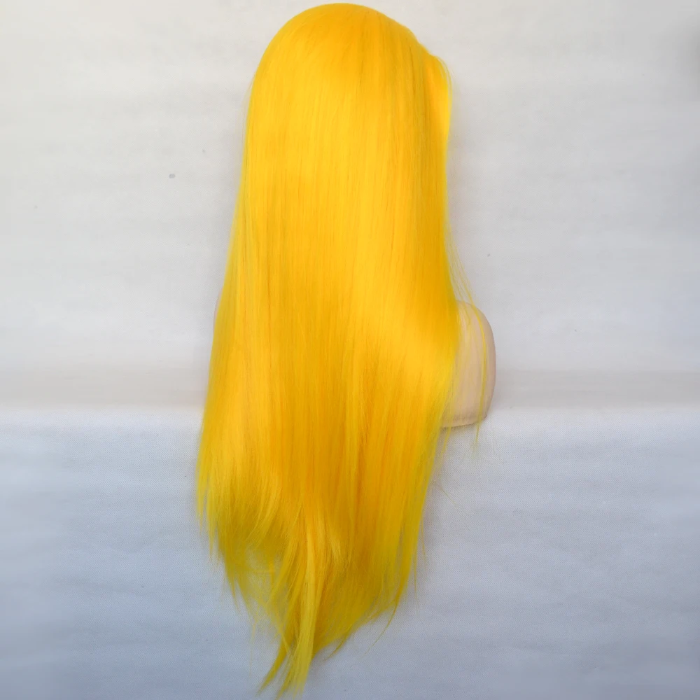 Yellow Synthetic Lace Front Wig Heat Resistant Fiber Silky Straight Natural Hairline For Women
