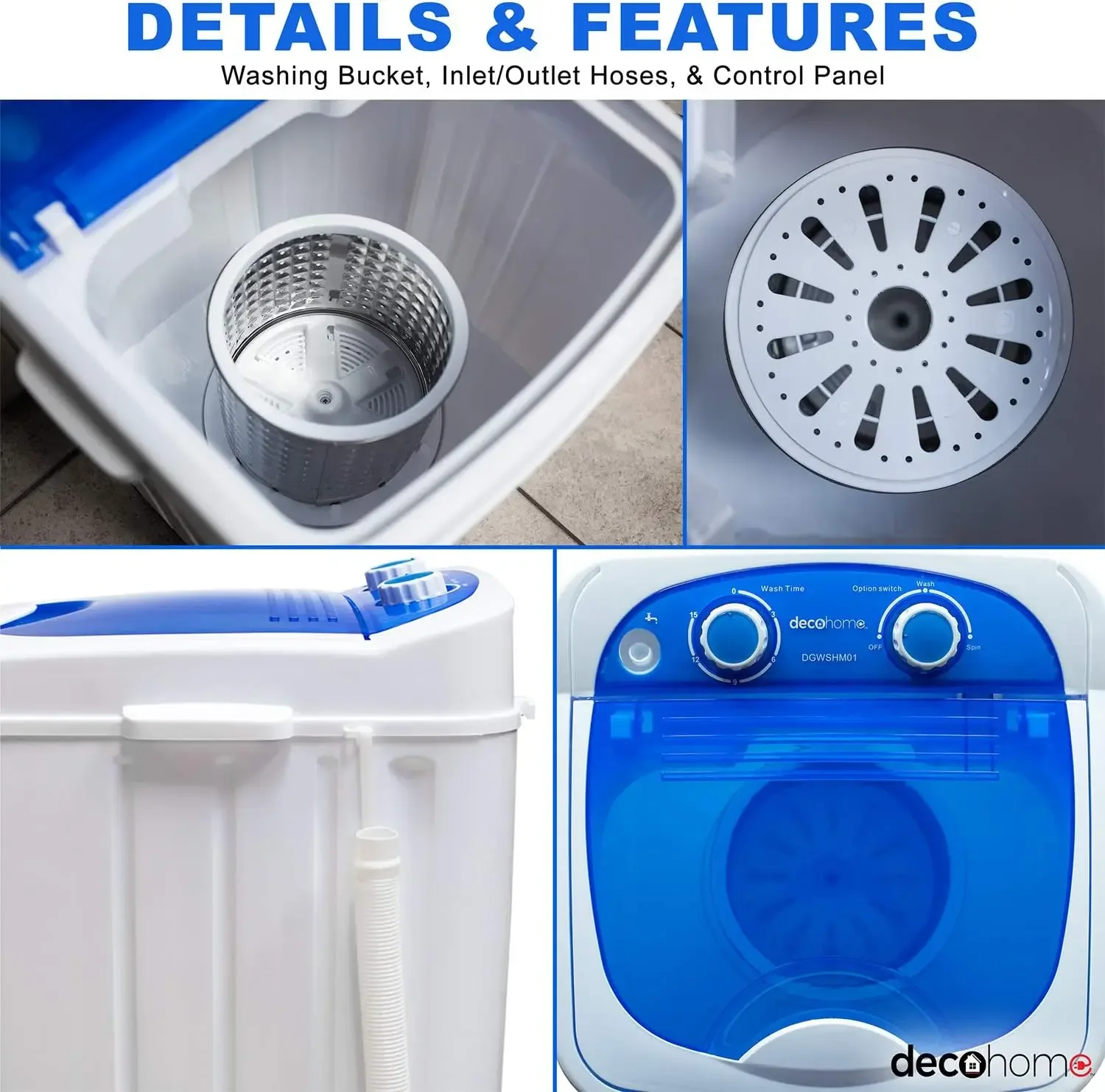 Home Portable Washing Machine for Apartments, Dorms, and Tiny Homes with 8.8 lb Capacity, 250W Power, Wash and Low Agitatio 5