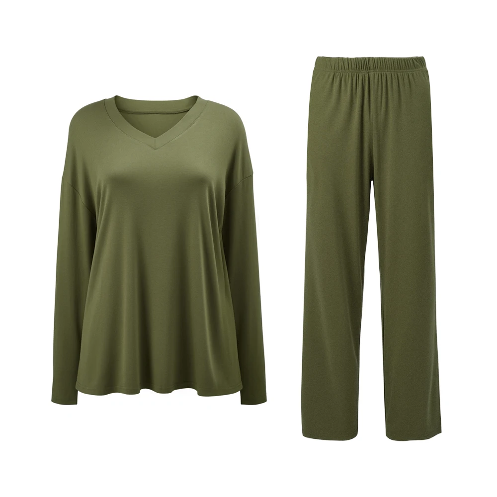 Modishion Women's V-neck long-sleeved pyjamas home wear set loose and comfortable simple and fashionable Sleepwear: 3 - 5 Days Free Delivery Only UK