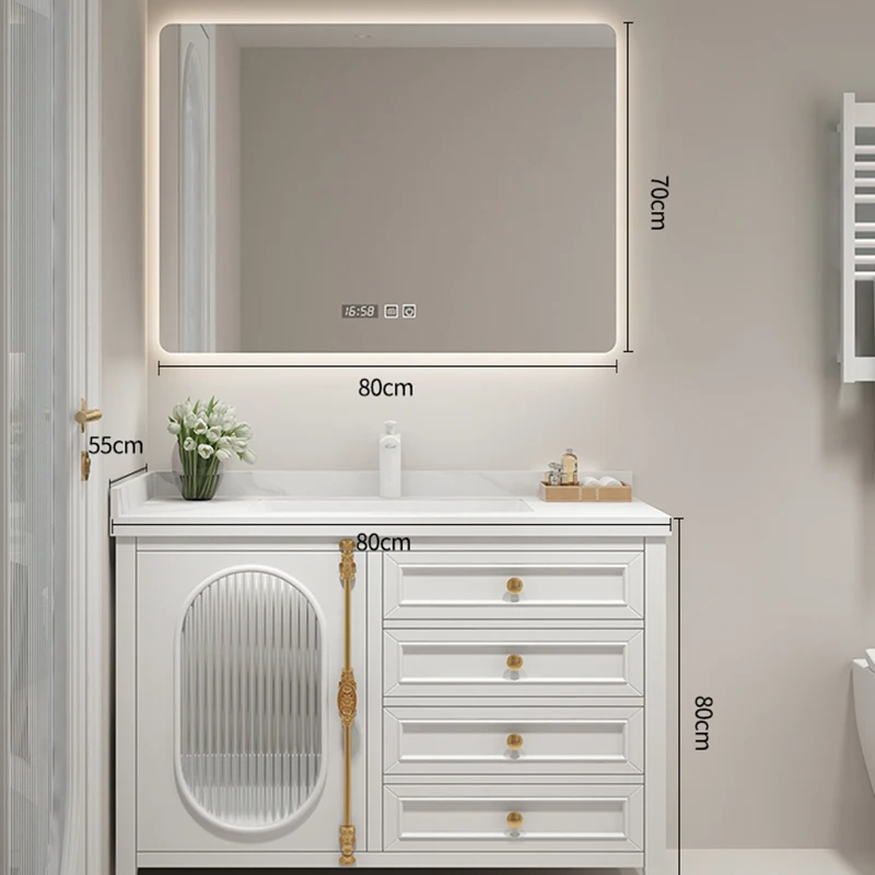 Oak American Bathroom French Cabinet Rock Ceramic Storage Vanity Unit Mirror Aesthetic Organizer Meuble Toilette Furniture