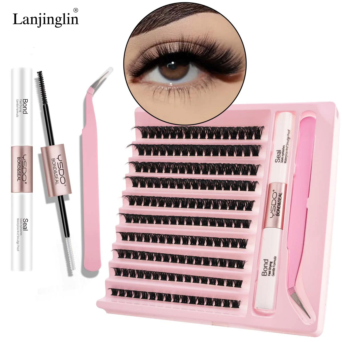 DIY Individual Lashes Clusters Kit With Waterproof Hold Lash Extension Kit Lash Bond And Seal And Eyelash Tweezers Makeup Tools fake eyelashes lash extension kit eyelash set
