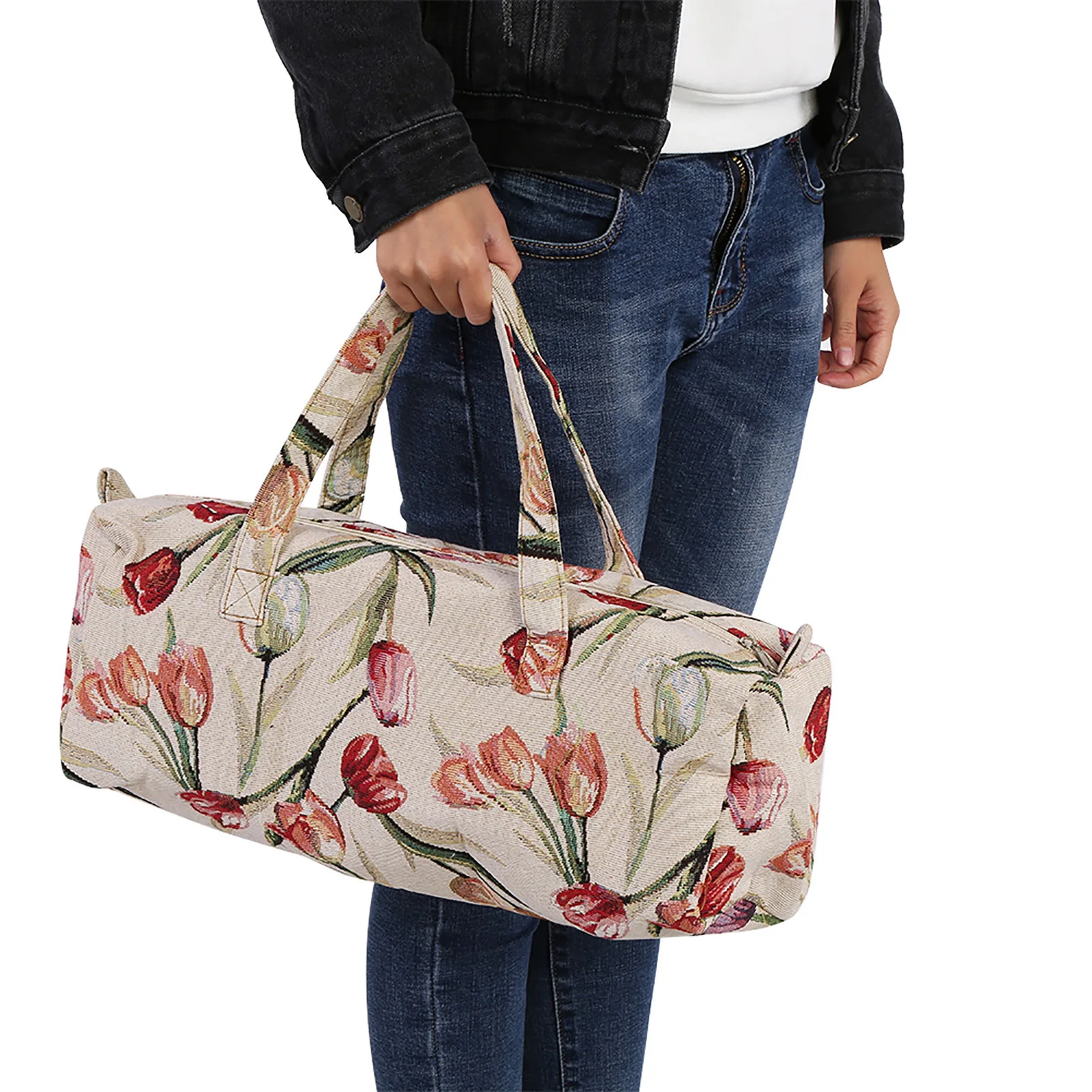 Floral Pattern Sweater Organizer Bag Woven Fabric Dustproof Large Capacity Crafts Knitting Clothes Storage Bags  For Closet 3