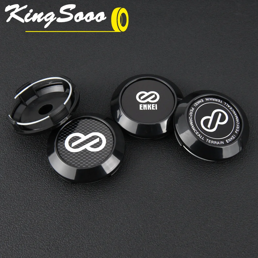 4PCS JDM Sport Wheel Cap Clip 60mm ENKEI Emblem Wheel Center Caps Rim Cover Hub Cap Black & Silver