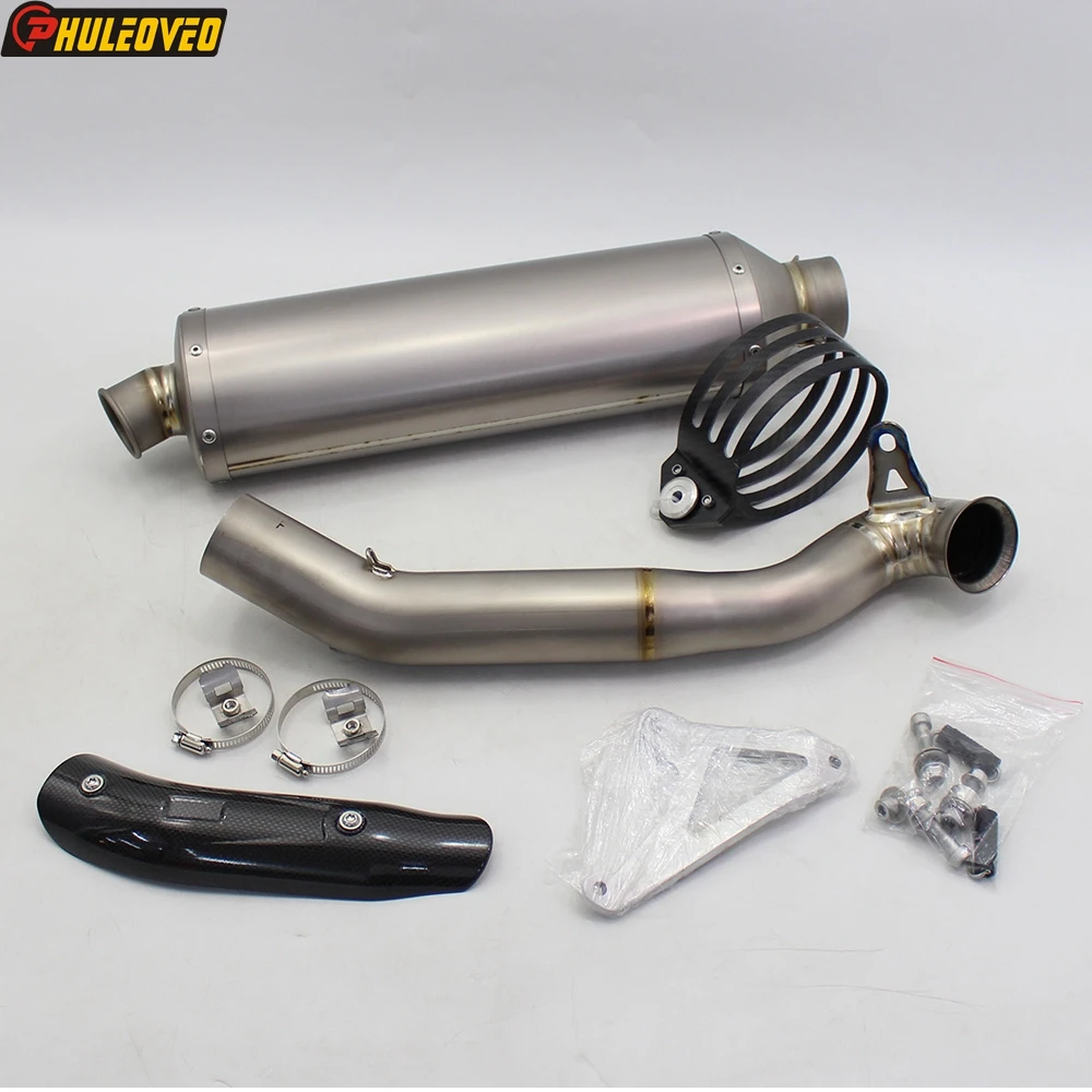 For KTM 890 SMT 2023 Titanium Alloy Motorcycle Exhaust Escape moto Muffler Can Middle Link Pipe with Carbon Shield Cover Clamp
