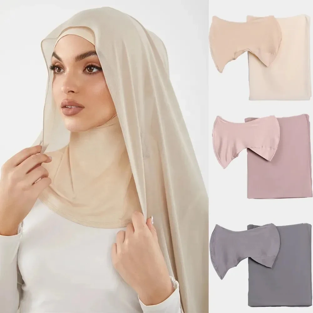 

Chiffon Muslim Women Hijab with Matching Undercap Instant Scarf Turban Inner Hijabs Caps Female Islamic Bonnet Hat Underscarf