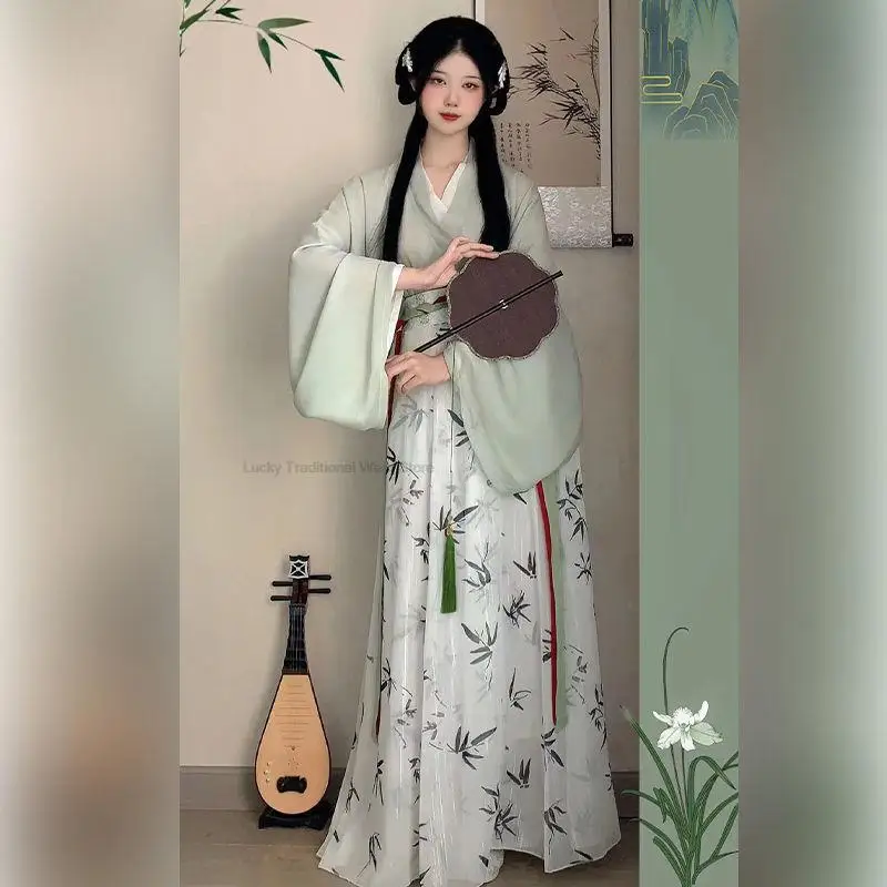 

Chinese Style Vintage Women Hanfu Dress Traditional Bamboo Design Fairy Hanfu Cosplay Folk Dance Dress Set Ancient Hanfu Set