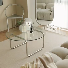 

GY Mid-Ancient Coffee Table Simple Modern Glass Metal Small Apartment Round Table Home Design Simple