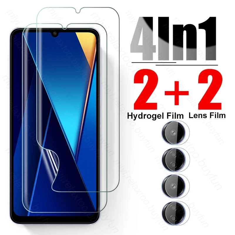 

4 в 1 HD-стекло для камеры и мягкая Гидрогелевая пленка Защита экрана для Xiaomi PocoC65 Poxo Poko Little Poco C65 4G C 65 65C 2023 6,74"