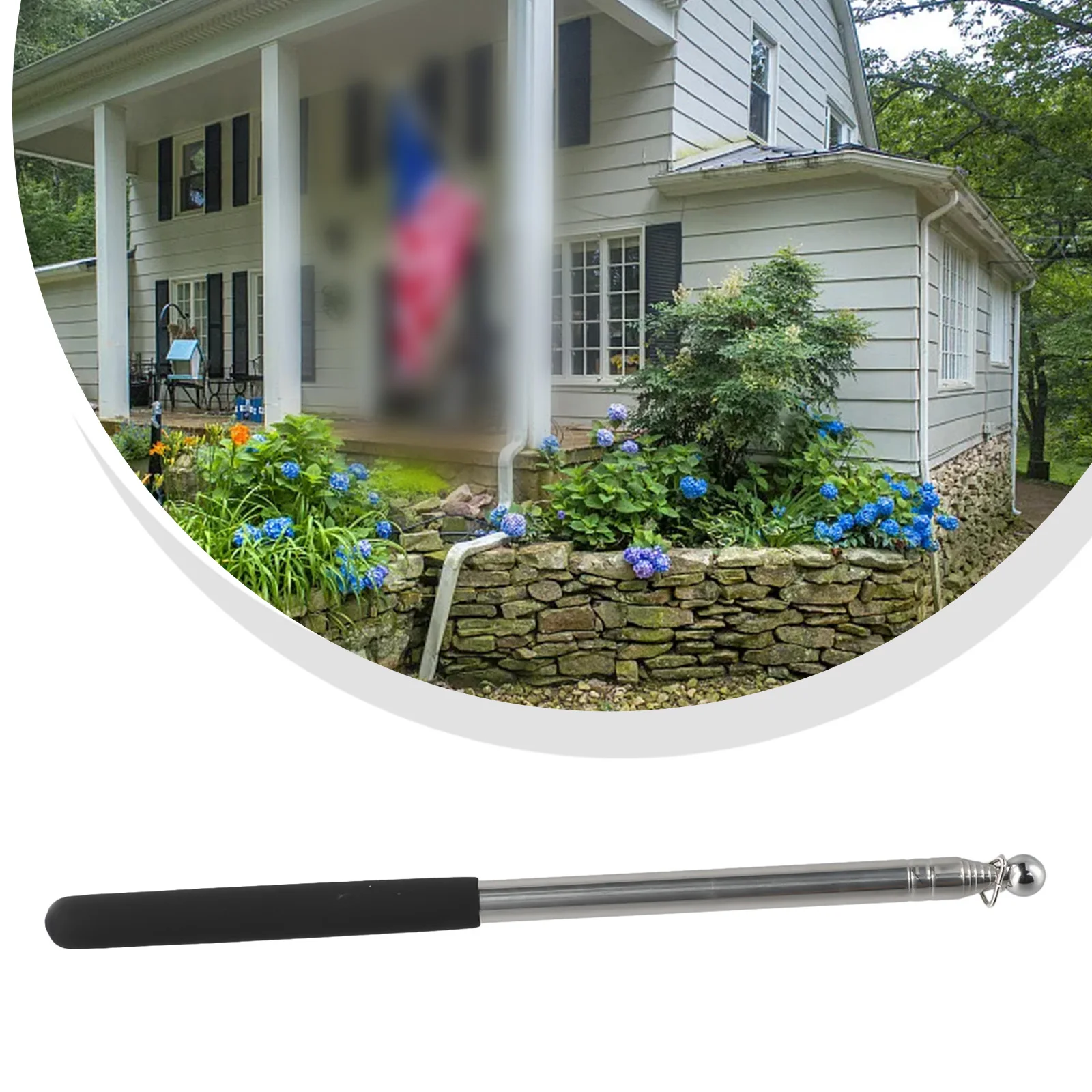 1.6M Stainless Steel TELESCOPIC FLAG POLE EXTENDABLE PORTABLE HANDHELD WINDSOCK POINTER 11cm Handle Black 1pcs