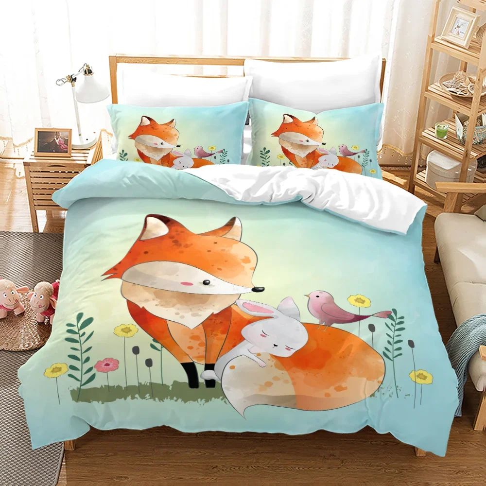Fox Pattern Duvet Cover Set Queen Bedding Sets for Boy Girl Animal Theme Fox Gifts Polyester Comforter Cover King Twin Full Size 4