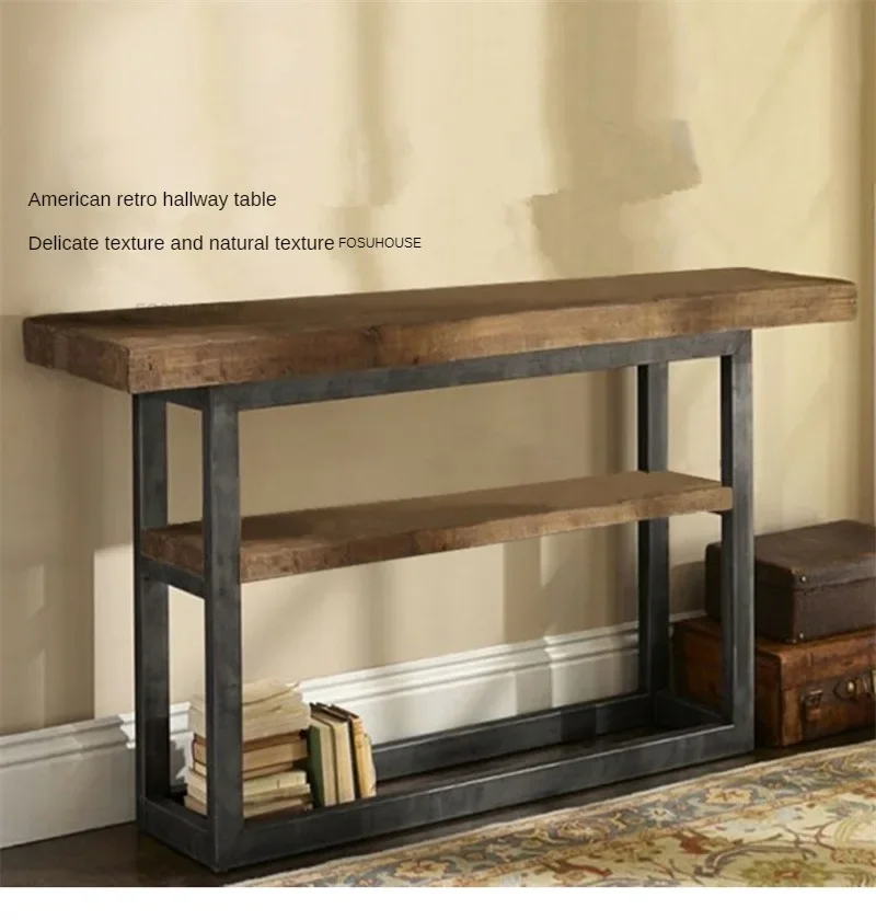 European Solid Wood Console Table Living Room Furniture Console Tables Minimalist Retro Home Corridor Decorative Hallway Table