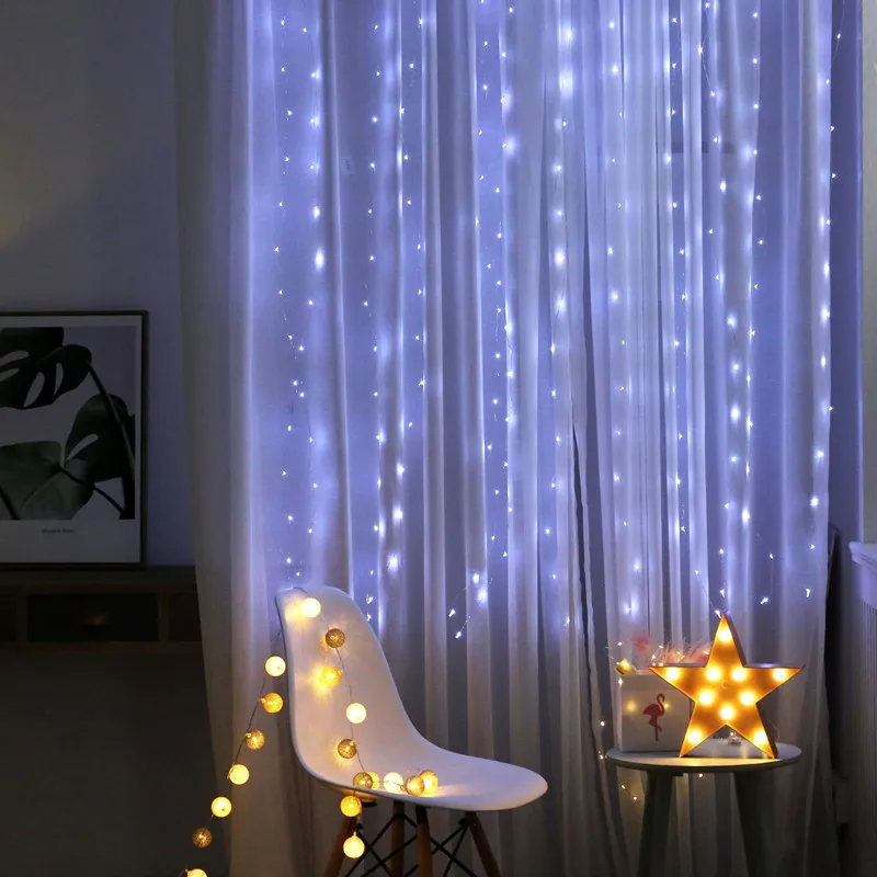 Description Picture 5 of item2025 Hanging Light LED Curtain String Lights USB Powered Fairy Lights Decor Indoor Wedding Party Christmas Tree 8 Modes Lighting