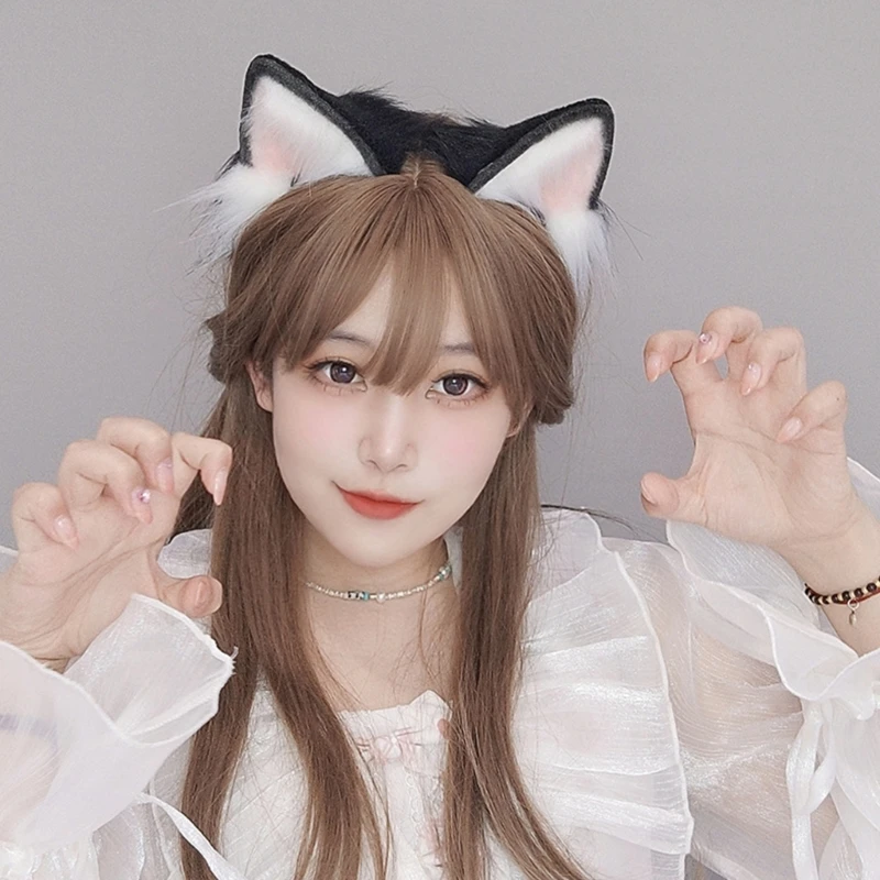 Furry Ear Anime Cosplays Hair Accessory Animal Ears Foxes Headband Hair Clip Cute Plush Headdress for Costume Party hair accessories hair bands hair band cosplay accessories cosplay headpiece