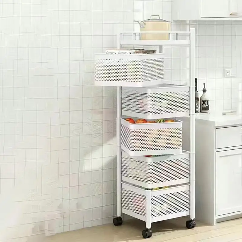 

Kitchen Rotation Storage Shelf Floor Multi-layer Fruits And Vegetables storage Holder Movable Trolley Household Organizer