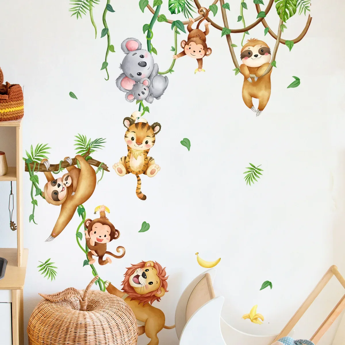 Cartoon Jungle Animal Monkeys Wall Stickers Kids Room Boys Bedroom Living Room Wall Decor Vinyl Zoo Children Decals Nursery Wall Sticker Wall Stickers