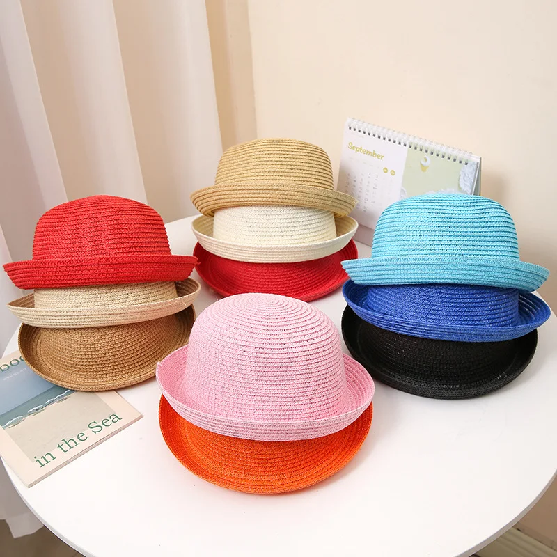 

Diy Solid Color Children Boys Cartoon Wild Summer Cute Cat Ears Sun Visor Short Brim Beach Cap Straw Hat For Kids Girls Hats