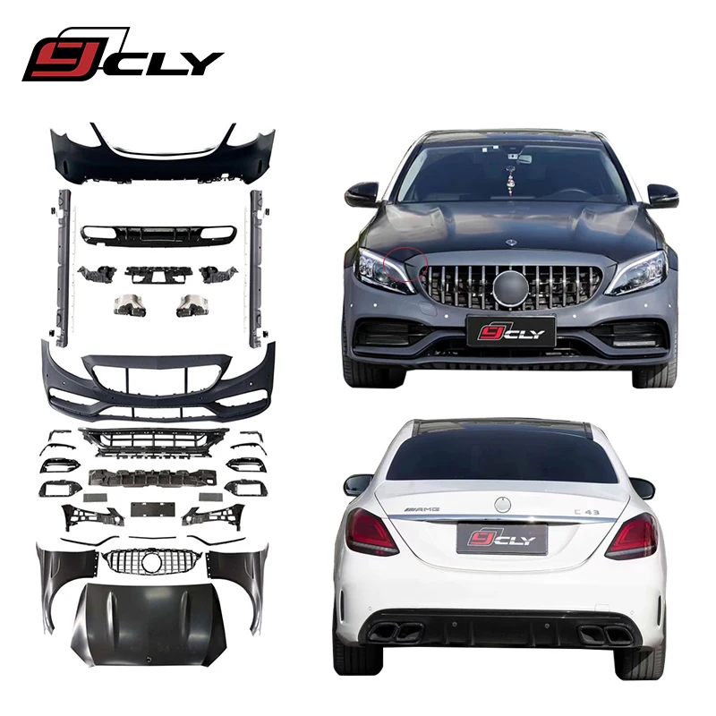 

Hot Sale W205 Upgrade 1:1 C63 AMG Body kit For 2015-2021 Benz C Class W205 facelift C63 AMG bumper hood Grille fenders diffuser