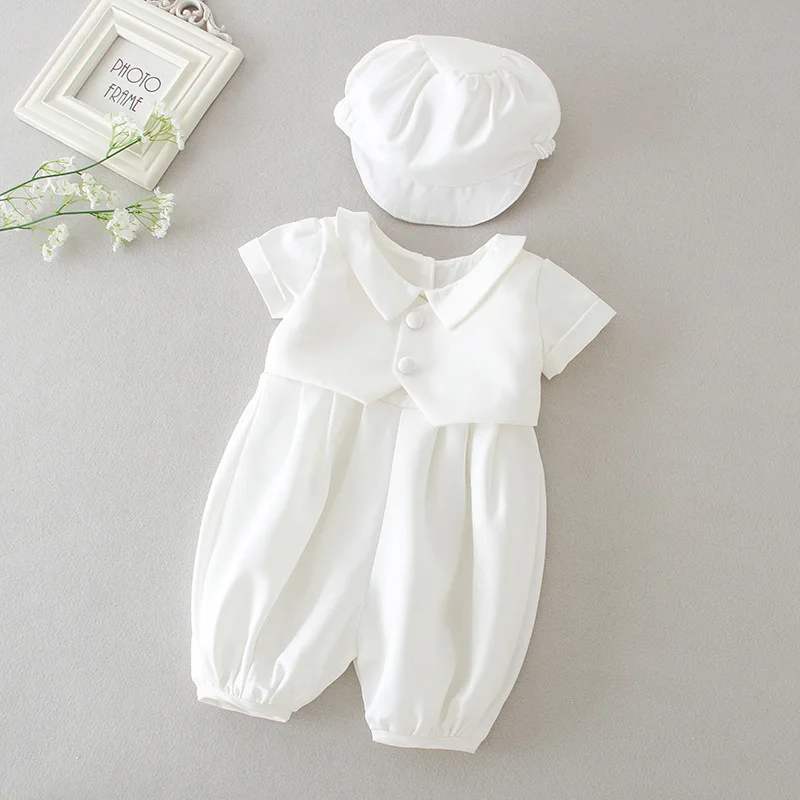 

Baby Boy Clothes Infant Baptism Suit Newborn Baby Christening Jumpsuits with Hat 0-24 Months