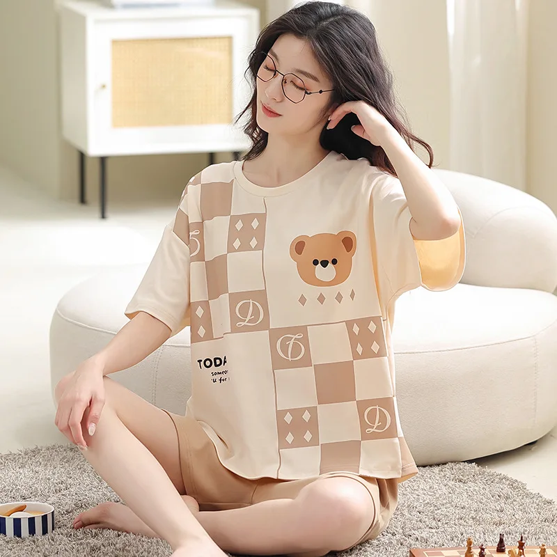 Summer Women's Pajamas Short Sleeved Shorts Cartoon Casual Cute Student Girl Breathable Spring and Summer Pure Cotton Home Wear