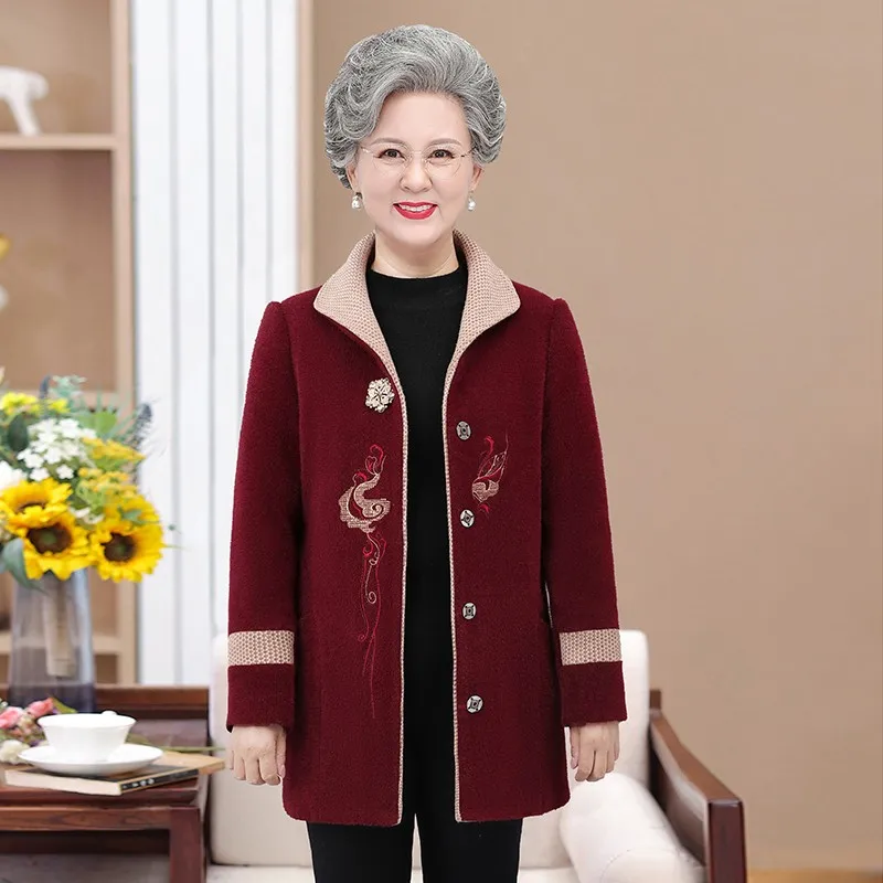 Winter Women's Clothes Fleece Coat Middle aged Elderly Mothers Thickened Warm Imitation Mink