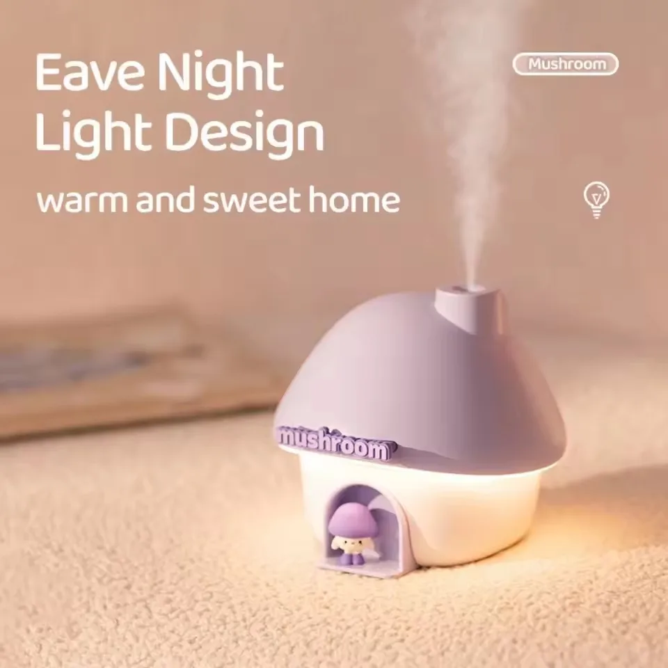 Cartoon Air Humidifier 300ml Mini Essential Oil Aroma Diffusers Colorful Lighting Cute Mushroom House Home Ultrasonic Humidifier 5