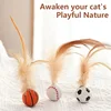 Interactive cat ball toy with feather elastic color bouncy ball indoor kitten adult cat hunting chasing sports game pet toy 2