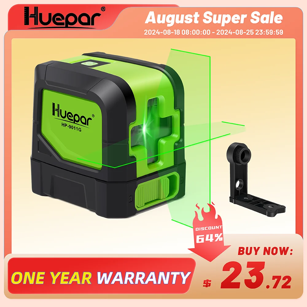 Laser Level Huepar 2 lines Green Laser Level Laser Self Leveling Vertical & Horizontal Line with Magnetic Base