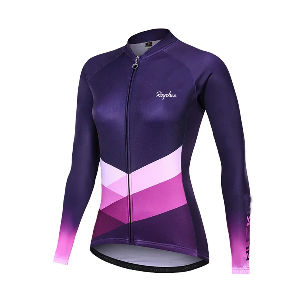 RAPHCE WOMEN Cycling Jersey Long Sleeve Top Breathable Cycling Jersey Quick Dry Road Cycling Jersey with Three Pockets 5