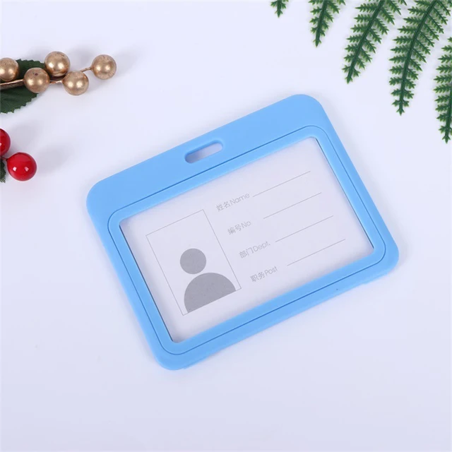 Cheap Transparent Credential Badge Holder Lanyard for Business Meeting Visiting Hang Pass Tag ID Card Candy Color Protector Case H-Light Blue
