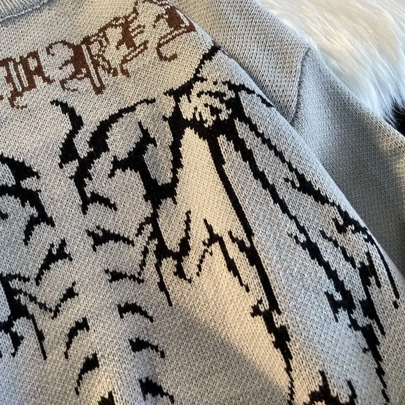 old man sweater Hip-hop street style knitted sweater men gothic alphabet bat skull print pullover 2021 autumn Harajuku cotton sweater women new sweater crewneck