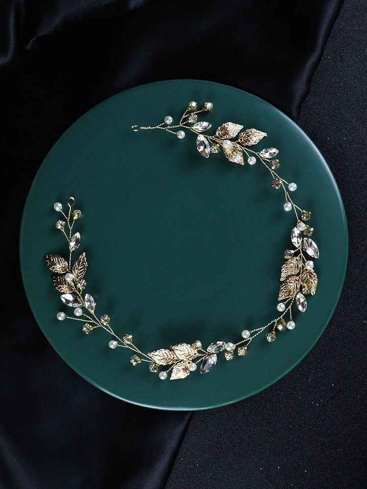 Golden Leaves Bridal Headbands Handmade Party Hairband Simple Women and Girls Hair Vine Wedding Hair Accessories for Banquet