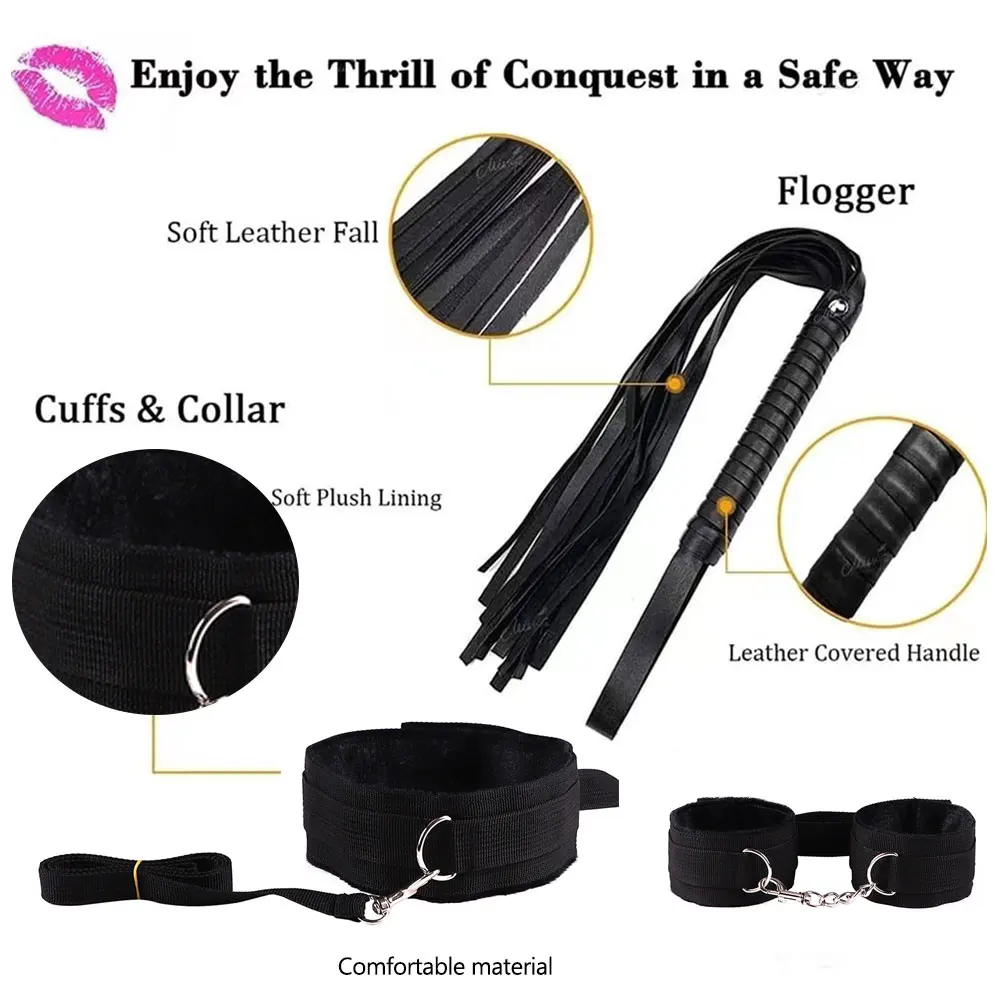 Sex Toys Nylon BDSM Kit Plush Sex Bondage Sex Toys for Women Set Handcuff Exotic Sex Games Whip Nipple Clamp Adult Sexy Toys 18