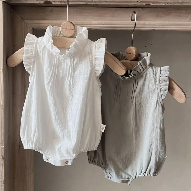 

Korean Style Infant Baby Girl Bodysuits Sleeveless Cotton Solid Color Toddler Baby Girls Jumpsuit Baby Girls Clothes For Summer